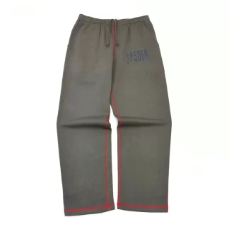 Sp5der Grey Sweatpants with Red Stitch – Straight Leg Streetwear Pants 450g Cotton