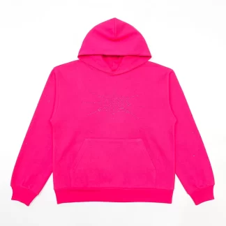 Sp5der Pink Rhinestone Hoodie – 420g Heavyweight Cotton Spider Web Hoodie
