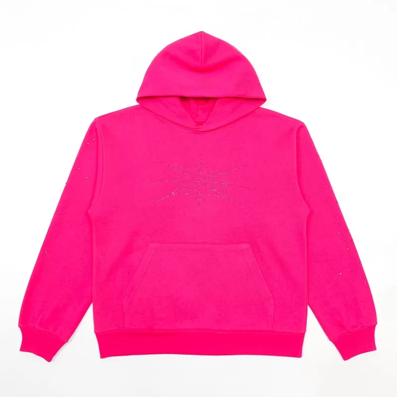 Sp5der Pink Rhinestone Hoodie – 420g Heavyweight Cotton Spider Web Hoodie