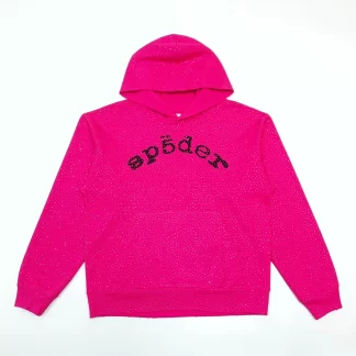 Sp5der Pink Rhinestone Hoodie – Full Crystal Streetwear Hoodie 420g Heavyweight
