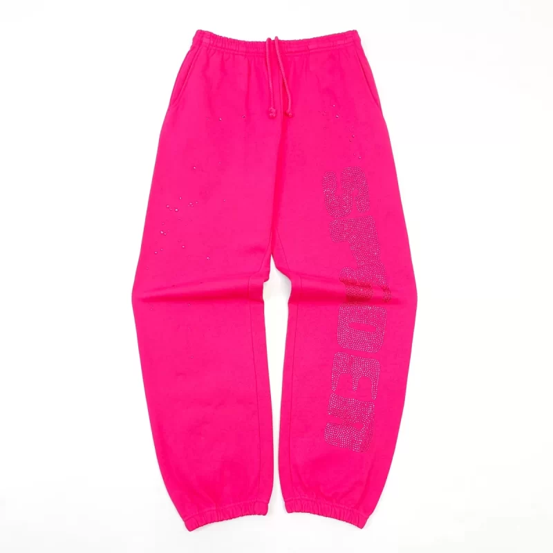 Sp5der Pink Rhinestone Sweatpants – 420g Heavyweight Cotton Graphic Sweatpants