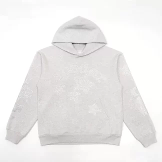 Sp5der Rhinestone Star Hoodie – Light Grey Premium Streetwear Hoodie