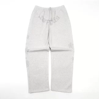 Sp5der Rhinestone Sweatpants – Light Grey Straight Leg Streetwear Pants