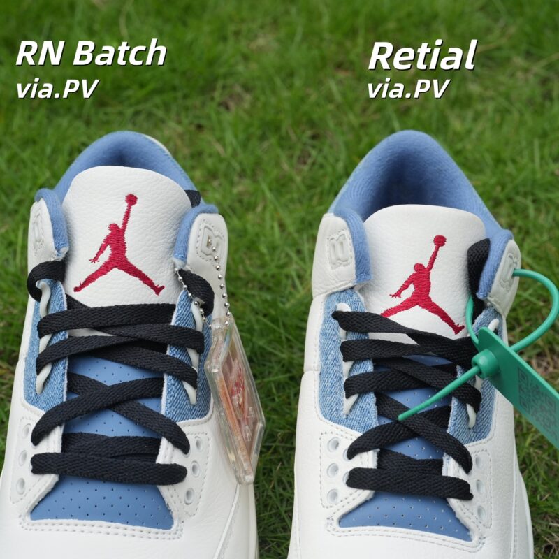 Levis Jordan 3s All-Star RN Batch vs Retail tongue Jumpman comparison