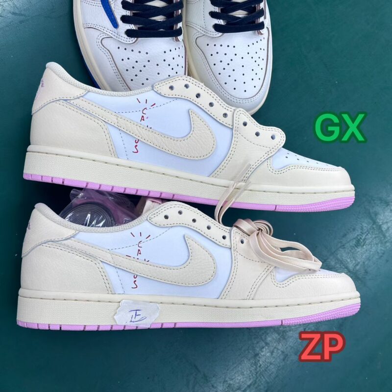 Travis Scott Jordan 1 Shy Pink GX Batch vs ZP Batch Medial Side Comparison Travis scott jordan 1 Shy Pink GX Batch vs ZP Batch medial side Cactus Jack comparison