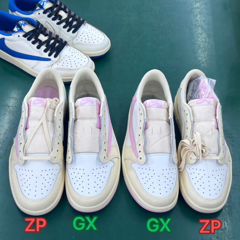 Travis Scott Shy Pink GX Batch vs ZP Batch Front Comparison